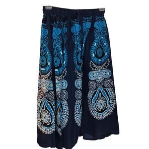 SK 163)J Glee Blue Paisley Geo Printed Pullon Circle Skirt Large (runs smaller)